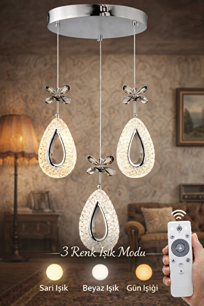 Marsel Lighting YAGMUR Model 3'lü Krom 3 Renk Modu Ledli Modern Salon Mutfak ...