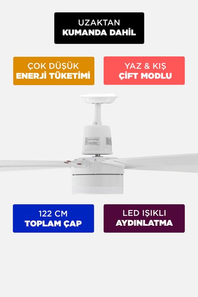 Alsanfan Pilot Beyaz Aydınlatmalı Uzaktan Kumandalı Tavan Vantilatörü