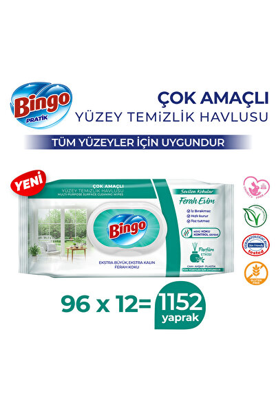 Bingo Yüzey Temizleme Havlusu Sevilen Kokular Ferah Evim 96 Adetx12 (1152 Yap...