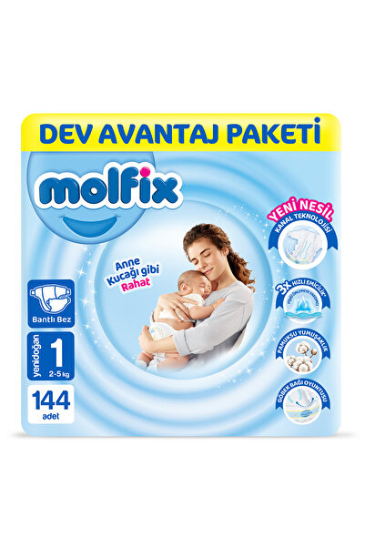 Molfix Kanal Teknolojisi Dev Avantaj Paketi 1 Beden Yenidoğan 144 Adet