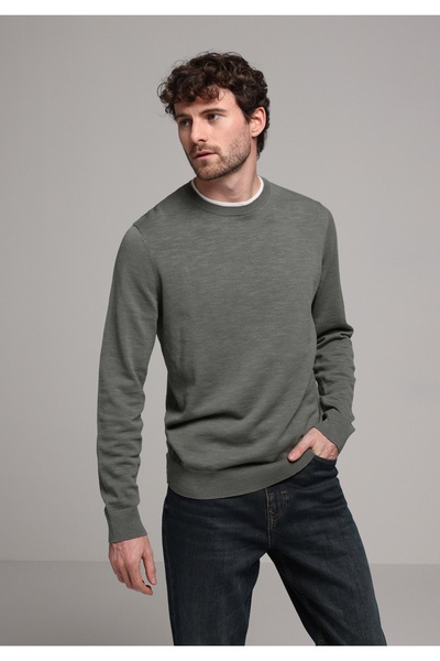 Colin's Regular Fit Round Neck Jacquard Men's Green Sweater