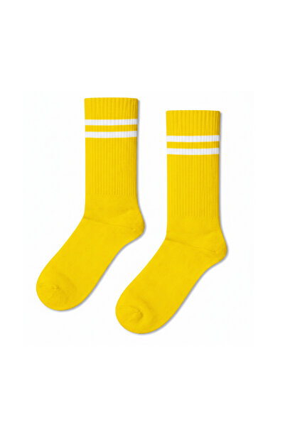 CARNAVAL SOCKS Yellow and White Double Stripe Patterned Colorful Sports Socks