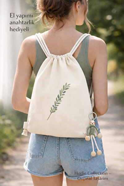 hodie collection Olive Branch Patterned Ruched Cloth Backpack Fine H Lightwei...