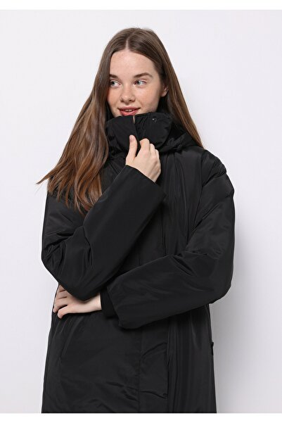 Colin's Regular Fit Hooded Zippered Lined Waterproof Women's Black Coat