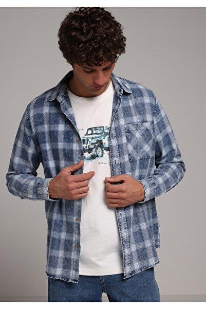 Colin's Regular Fit Shirt Neck Plaid Men's Blue Long Sleeve Shirt