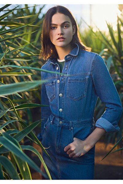 Colin's Slim Fit Düz Kadın Mavi Uzun Kol Elbise