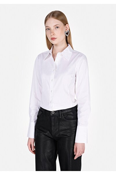 Colin's Сlim Fit Shirt Neck Прямий жіночий білий сорочка з довгими рукавами