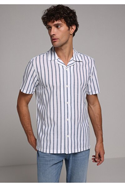 Colin's Regular Fit Shirt Neck Striped Men's Blue Short Sleeve Shirt