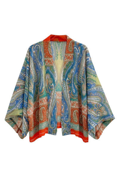 Retrobird Σχεδιασμός Boho Pattern Mini Kimono Γυναικείο Πορτοκαλί