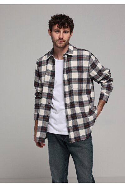 Colin's Comfort Fit Shirt Neck Plaid Men's Burgundy Long Sleeve Shirt