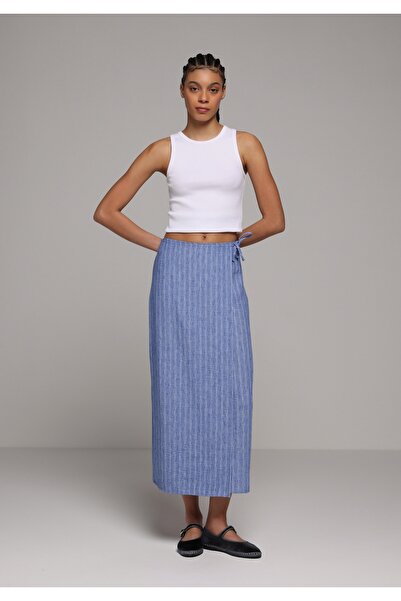Colin's Midi Çizgili Kadın Mavi Etek