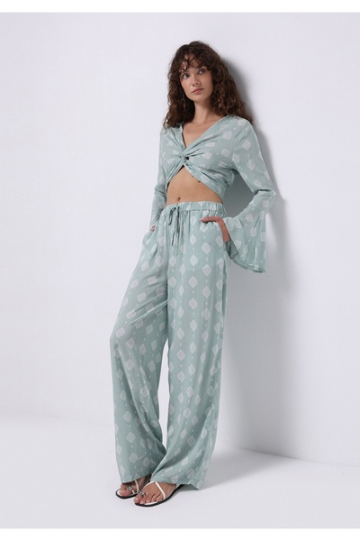 Colin's Γυναικείο πράσινο παντελόνι με ψηλή μέση και φαρδύ πόδι