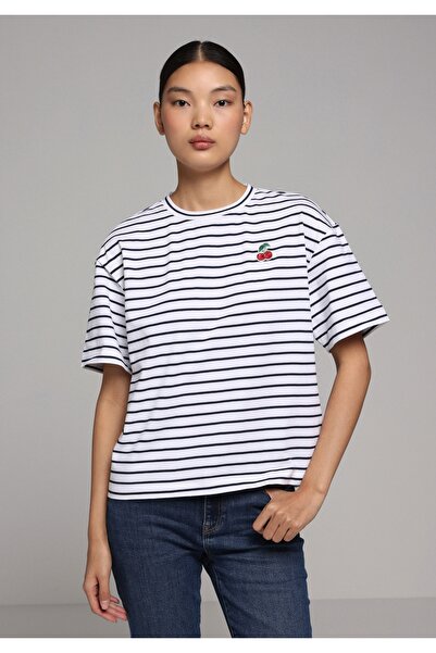 Colin's Мъжка кройка с кръгла яка, бродирана дамска тъмносиня тениска с къс р...