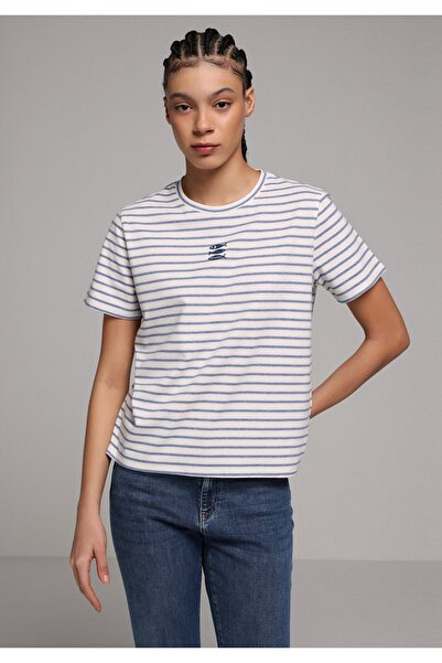 Colin's Regular Fit Round Neck Striped Women's Blue Short Sleeve T-Shirt