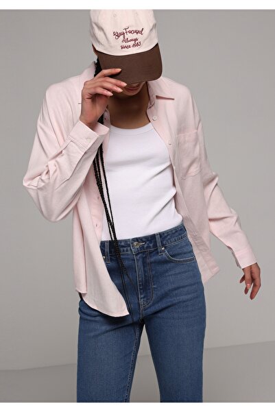 Colin's Boyfriend Fit Shirt Neck Düz Kadın Pembe Uzun Kol Gömlek