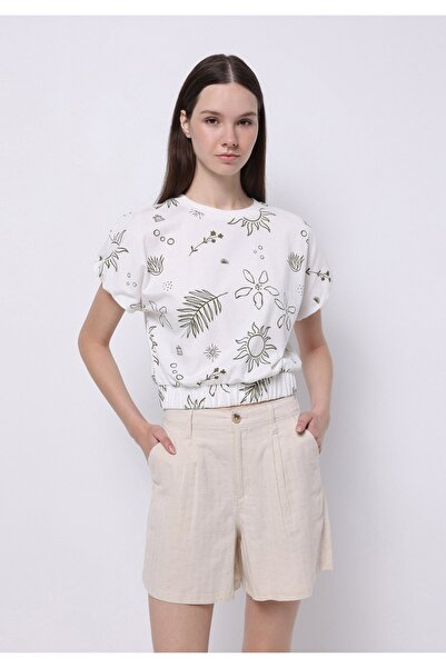 Colin's Дамска бяла тениска с къс ръкав и щампа с кръгло деколте