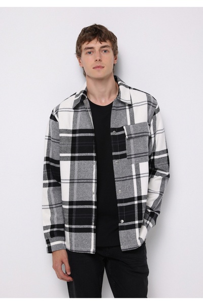 Colin's Shacket negru pentru bărbați, cu gât în carouri, cu potrivire confort...