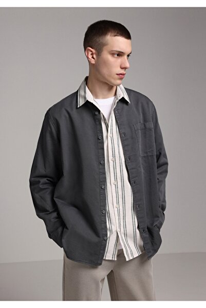 Colin's Relaxed Fit Shirt Neck Plain Men's Gray Long Sleeve Shirt