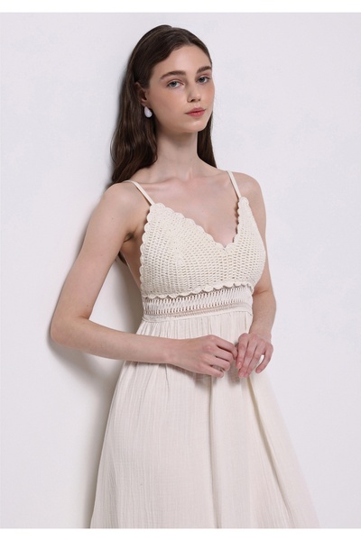 Colin's Γυναικείο Εκρού Φόρεμα Regular Fit Βαμβάκι lu