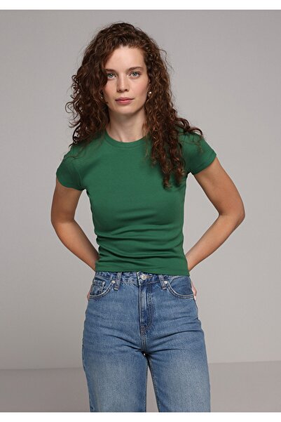 Colin's Tricou verde cu mânecă scurtă pentru femei, slim fit, cu gât rotund