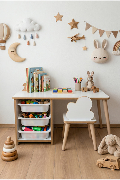 POFİTTO Çocuk Masa Sandalye Takımı-3 Sepetli Çocuk Çalışma Masası Aktivite Ma...