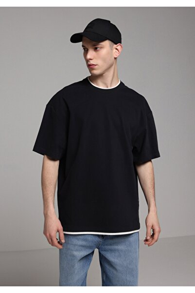 Colin's Oversize Fit Round Neck Plain Men's Black Short Sleeve T-Shirt