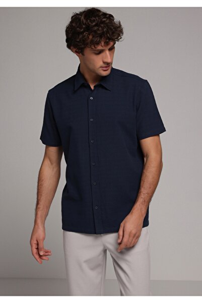 Colin's Regular Fit Shirt Neck Plain Men's Navy Blue Short Sleeve Shirt