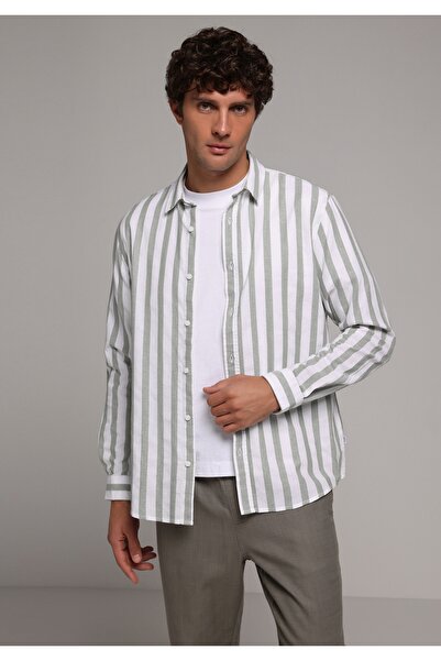 Colin's Regular Fit Shirt Neck Striped Men's Green Long Sleeve Shirt