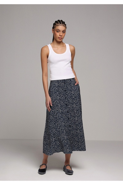 Colin's تنورة نسائية طويلة مطبوعة بأزرار باللون الأزرق الداكن