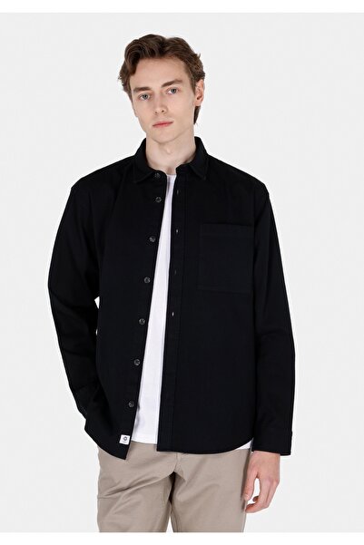 Colin's Comfort Fit Shirt Neck Düz Erkek Siyah Cepli Uzun Kol Gömlek