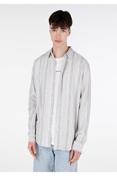 Colin's Ανδρικό μακρυμάνικο πουκάμισο με κανονική εφαρμογή γιακά με ρίγες εκρού