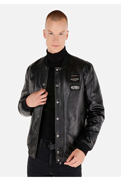 Colin's قصة ضيقة معطف أسود للرجال من مادة PU