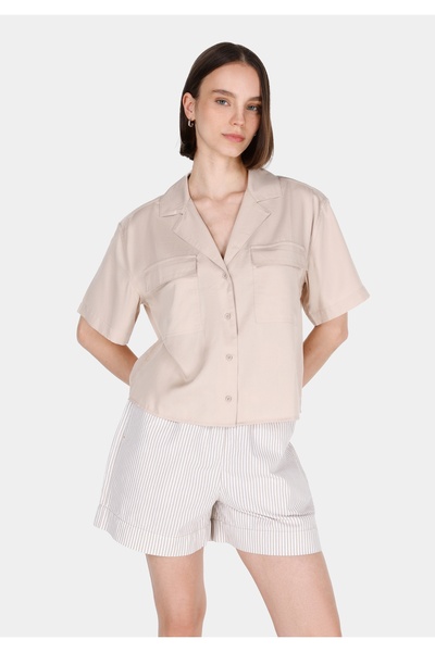 Colin's Дамска риза с къс ръкав и стандартна кройка, бежова