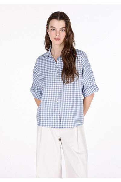 Colin's Сорочка Regular Fit з коміром у клітинку, синя, з підвернутими рукавами