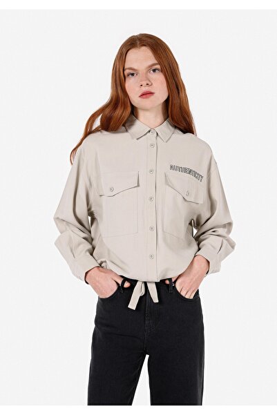 Colin's Дамска зелена тъкана риза с дълъг ръкав, стандартна кройка