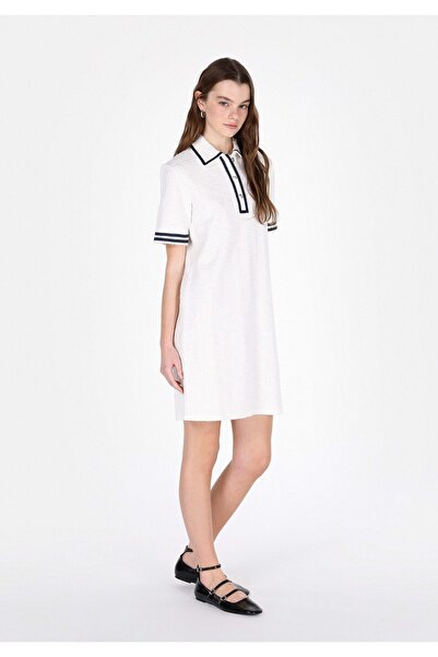 Colin's Regular Fit Knitted Plain Women's White Short Sleeve Dress