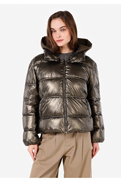 Colin's Γυναικείο πράσινο παλτό με κουκούλα Regular Fit