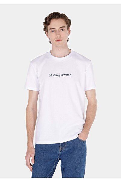 Colin's Tricou alb cu mânecă scurtă pentru bărbați, cu gât rotund, jacquard