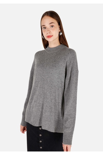 Colin's Pulover gri pentru damă, cu gât rotund, cu croiala normală
