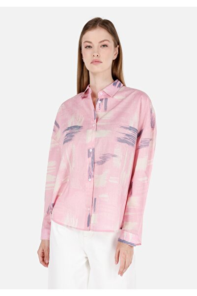 Colin's قميص نسائي وردي بأكمام طويلة ورقبة قميص مريح ومطبوع