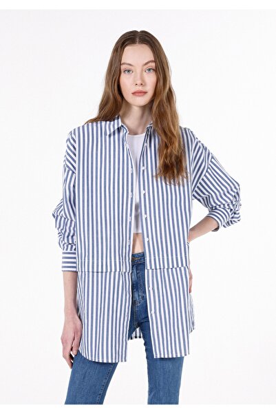 Colin's Relax Fit Shirt Neck Смугаста жіноча блакитна сорочка з довгими рукавами