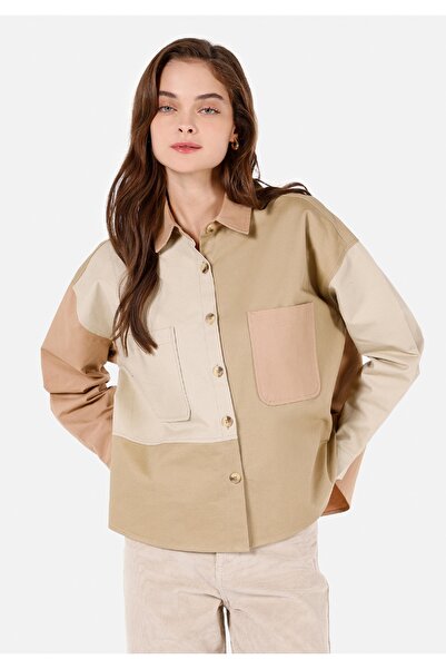 Colin's Relax Fit Shirt Neck Düz Kadın Yeşil Uzun Kol Gömlek