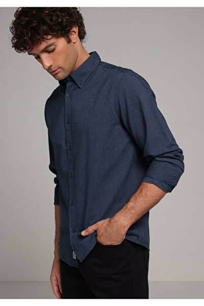 Colin's Regular Fit Shirt Neck Düz Erkek Lacivert Uzun Kol Gömlek