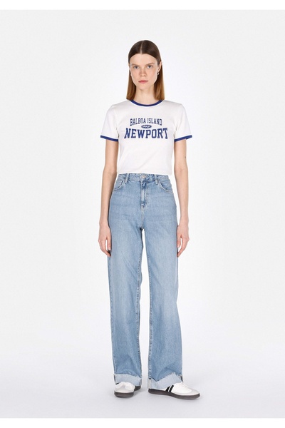 Colin's 970 بيري بنطال جينز أزرق للنساء بخصر عالٍ وواسع الساق