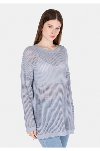 Colin's سترة نسائية زرقاء ذات قصة عادية ورقبة دائرية