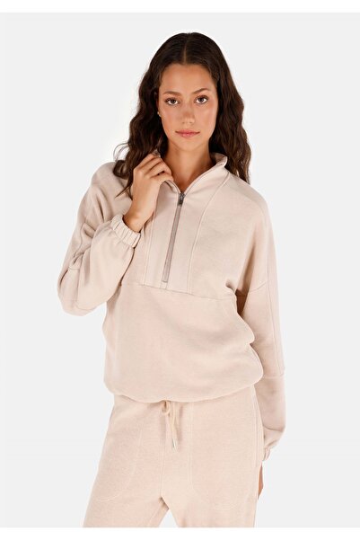 Colin's Regular Fit Fermuarlı Kadın Bej Sweatshirt