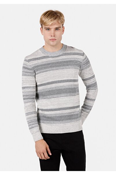 Colin's Regular Fit Yuvarlak Yaka Jakarlı Erkek Gri Triko Kazak