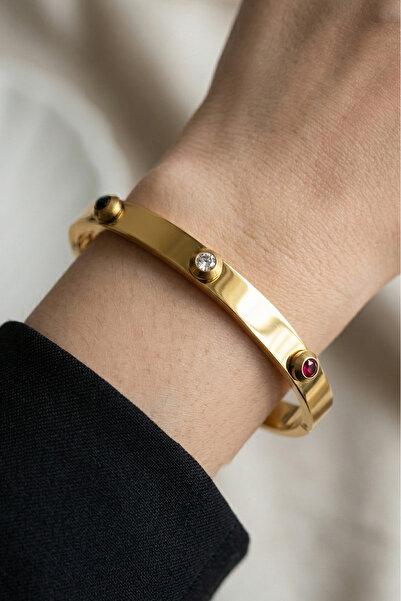 Modacaprea Çelik Renkli Tamtur Kadın Kelepçe Bileklik – 18 Cm Altın Renk Bile...