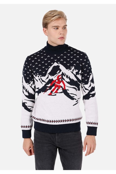 Colin's Regular Fit Half Turtleneck Jacquard Men's Navy Blue Sweater