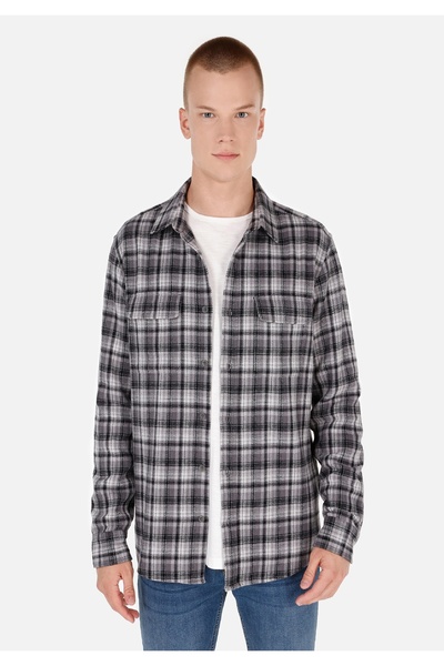 Colin's Regular Fit Shirt Neck Checked Men's Gray Long Sleeve Shirt